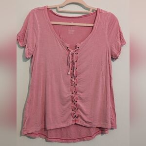 American Eagle Outfitters Pink Short Sleeve Tie Front Top